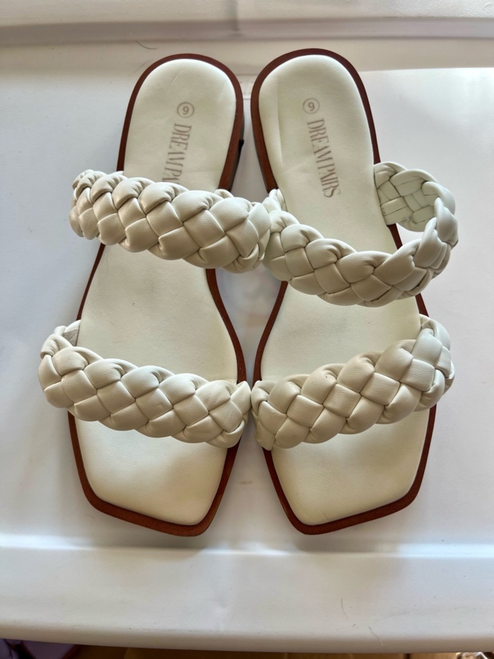 Dream Pairs - Braided Double-Strap Sandals (White, Size 9)